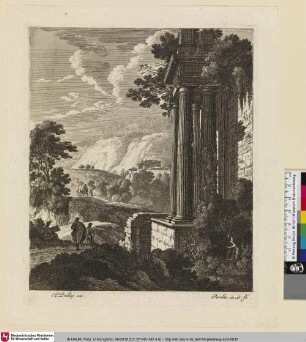 [Berglandschaft mit Ruine und einigen Personen]