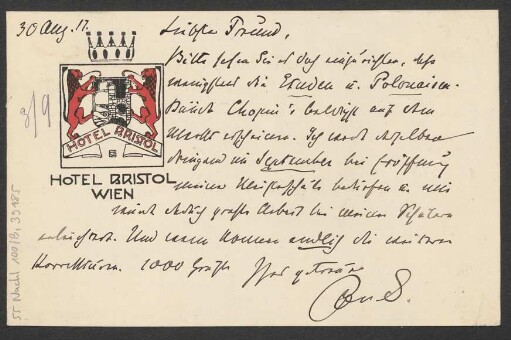 Brief an Ludwig Strecker (senior) an B. Schott's Söhne : 30.08.1917