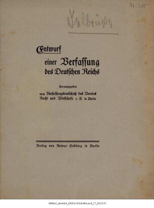 Entwurf einer Verfassung des Deutschen Reiches