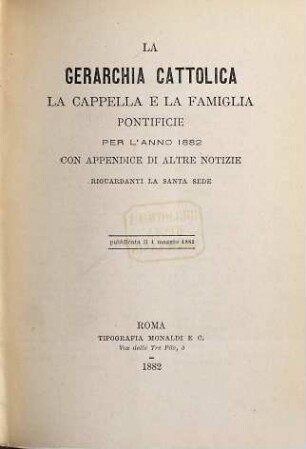 La gerarchia cattolica. 1882