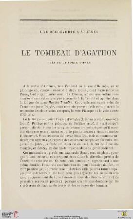 N.S. 8.1863: Une découverte à Athènes, [1] : Le tombeau d'Agathon près de la porte Dipyle
