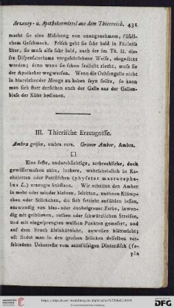 III. Thierische Erzeugnisse