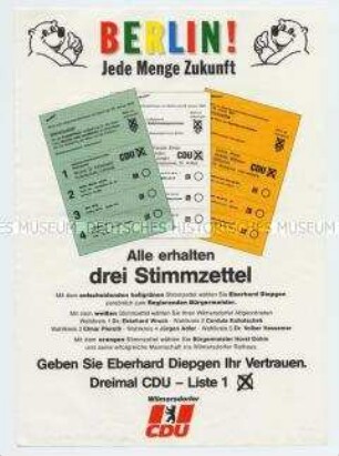 Wahlflugblatt der CDU Berlin-Wilmersdorf zur Wahl des Berliner Abgeordnetenhauses 1989