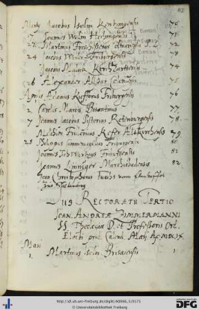 [fol. 82] Rektorat Johann Andreas Zimmermann 1609