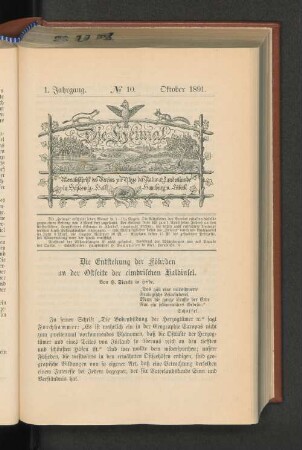 1. Jahrgang. No. 10. Oktober 1891.