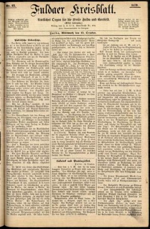 Erste Ausgabe vom Mittwoch, den 15. Oktober 1879.