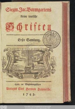 Sammlung 1: Siegm. Jac. Baumgartens kleine teutsche Schriften