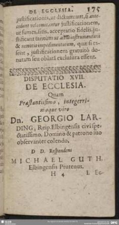 Disputatio XVII. De Ecclesia