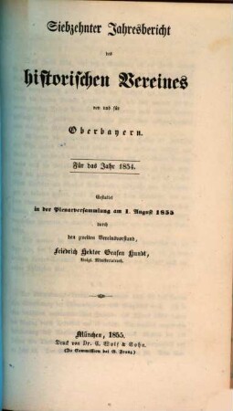 Jahresbericht des Historischen Vereins von Oberbayern. 17. 1854 (1855)