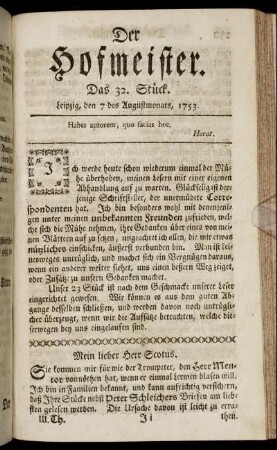 Das 32. Stück. Leipzig, den 7 des Augustmonats, 1753.