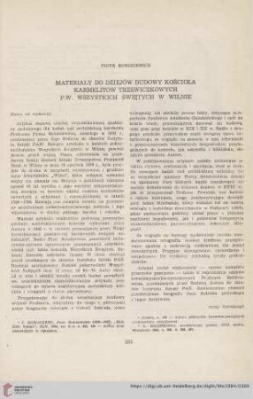 Materiały do dziejów budowy karmelitów trzewiczkowych P.W. Wszystkich Świętych w Wilnie