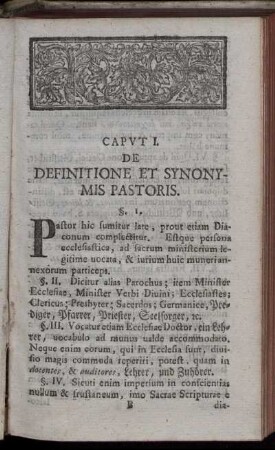 Caput I. De Definitione Et Synonymis Pastoris.