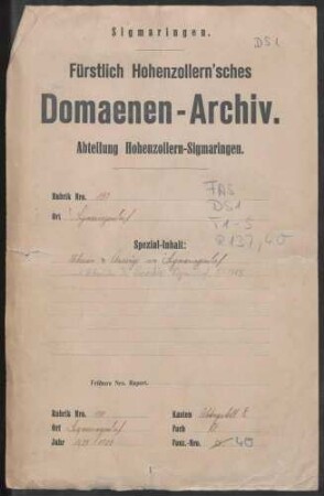 Sigmaringendorf: Urbar [und Auszüge] von Sigmaringendorf mit Urbarium der Parochie Sigmaringendorf von 1709