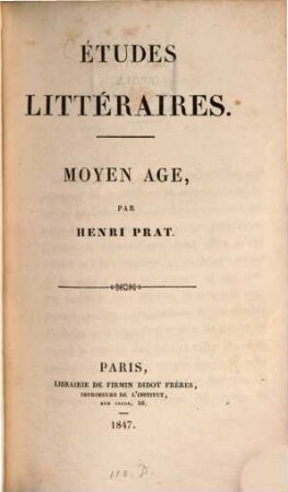 Etudes littéraires, 1