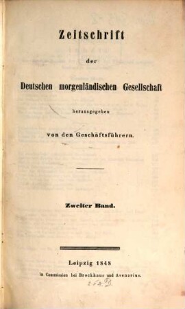 Zeitschrift der Deutschen Morgenländischen Gesellschaft : ZDMG. 2. 1848
