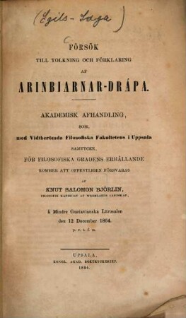 Försök till tolkning och förklaring af Arinbiarnar-drápa : akademisk afhandling