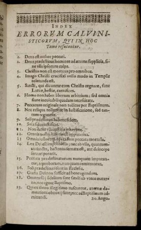 Index. Errorum Caluinisticorum, Qui In Hoc Tomo resutantur.
