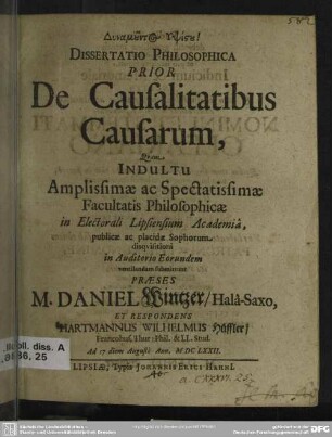 1: Dissertatio philosophica ... de causalitatibus causarum
