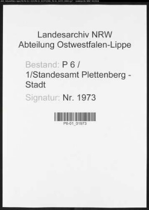 Sterberegister Standesamt Plettenberg-Stadt