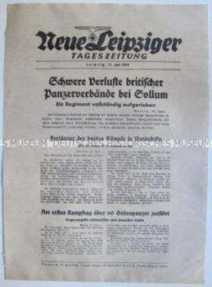 Extrablatt der "Neuen Leipziger Tageszeitung" zu Kämpfen bei Sollum in Ägypten