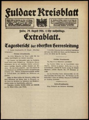 Ausgabe vom Dienstag, den 29. August 1916.