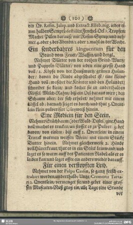 Ein sonderbahres Unguentum für den Brand vom Feuer, Wasser, und dergl.