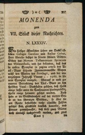 937-939, Monenda zum VII. Stück dieser Nachrichten