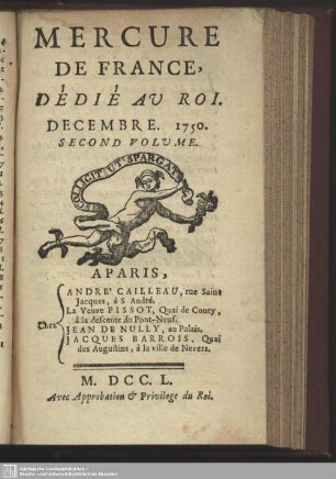 Decembre. 1750. Second Volume