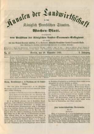 No. 47. Berlin, den 20. November 1861. I. Jahrgang.