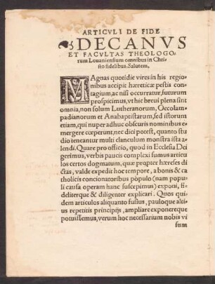 Decanus Et Facultas Theologorum Lovaniensium omnibus in Christo fidelibus, Salutem.