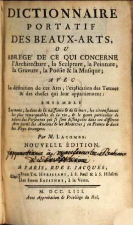 Dictionnaire portatif des beaux-arts