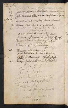 Sommerhalbjahr 1755. Rektorat Gottfried Ploucquet