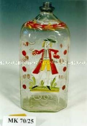 Flasche mit Emailmalerei und Aufschrift "Brante wein ist das Leben mein"