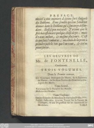Les Oeuvres De Mr. de Fontenelle, Contiennent. Trois Volumes.