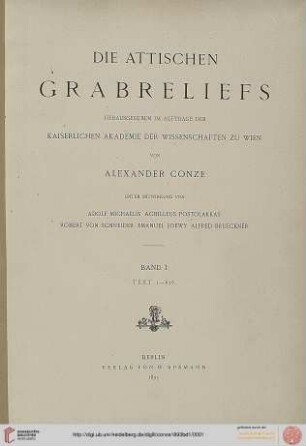 Band I, Text: Die attischen Grabreliefs