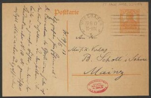 Brief an Ludwig Strecker (senior) und B. Schott's Söhne : 19.08.1917