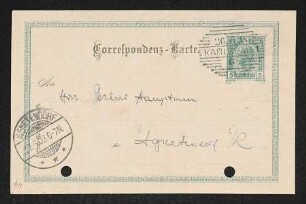 Brief von Paul Jonas an Gerhart Hauptmann