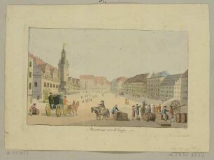 Der Markt in Leipzig von Norden mit dem Alten Rathaus links