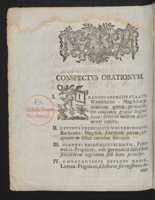 Conspectus Orationum.