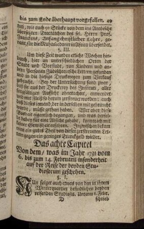 Das achte Capitel Von dem, was im Jahr 1731 vom 6. bis zum 14. Februarii insonderheit auf der Reise der beyden Studiosorum geschehen.