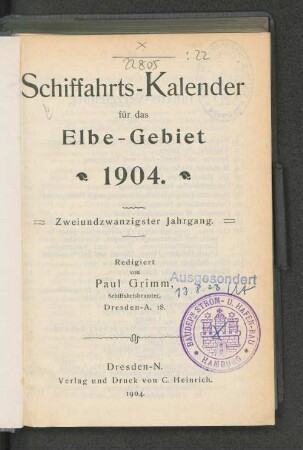 22.1904: Schiffahrts-Kalender für das Elbe-Gebiet