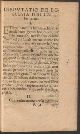 Disputatio De Ecclesia Dei In his terris.
