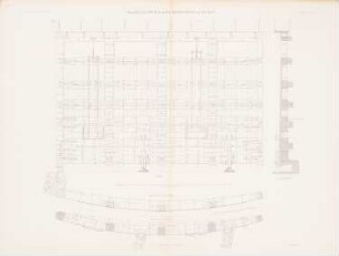 Kammerschleuse, Liverpool: Ansicht, Schnitte Schleusentor (aus: Atlas zur Zeitschrift für Bauwesen, hrsg. v. G. Erbkam, Jg. 9, 1859)