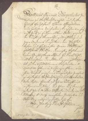 Gültbrief des Mathaeus Danner zu Wolfartsweier gegen die fürstliche Verwaltung Mühlburg über 25 fl.