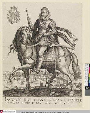 [Jakob I., König von England zu Pferde]