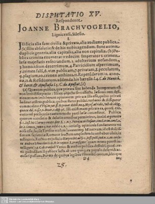Disputatio XV [XIV]. Respondente Joanne Brachvogelio