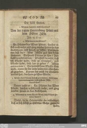 Die XIII Lection. Von der letzten Unterredung Pilati mit dem Herrn Jesu.