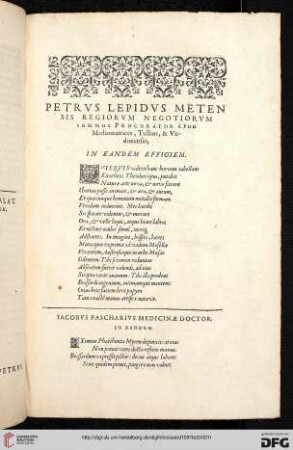 Petrus Lepidus Meten sis reiorum ngotiorum summus procurator apud Mediomatrices, Tullios, & Virdunenses