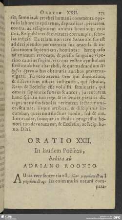 Oratio XXII. In laudem Poeseos, habita ab Adriano Roonio