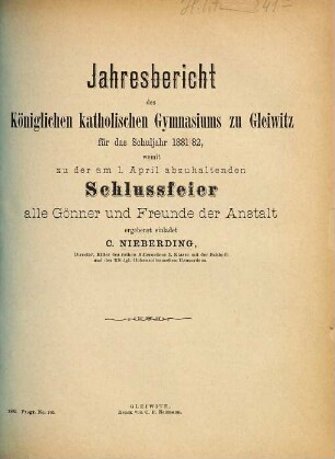 Jahresbericht : für das Schuljahr .... 1881/82